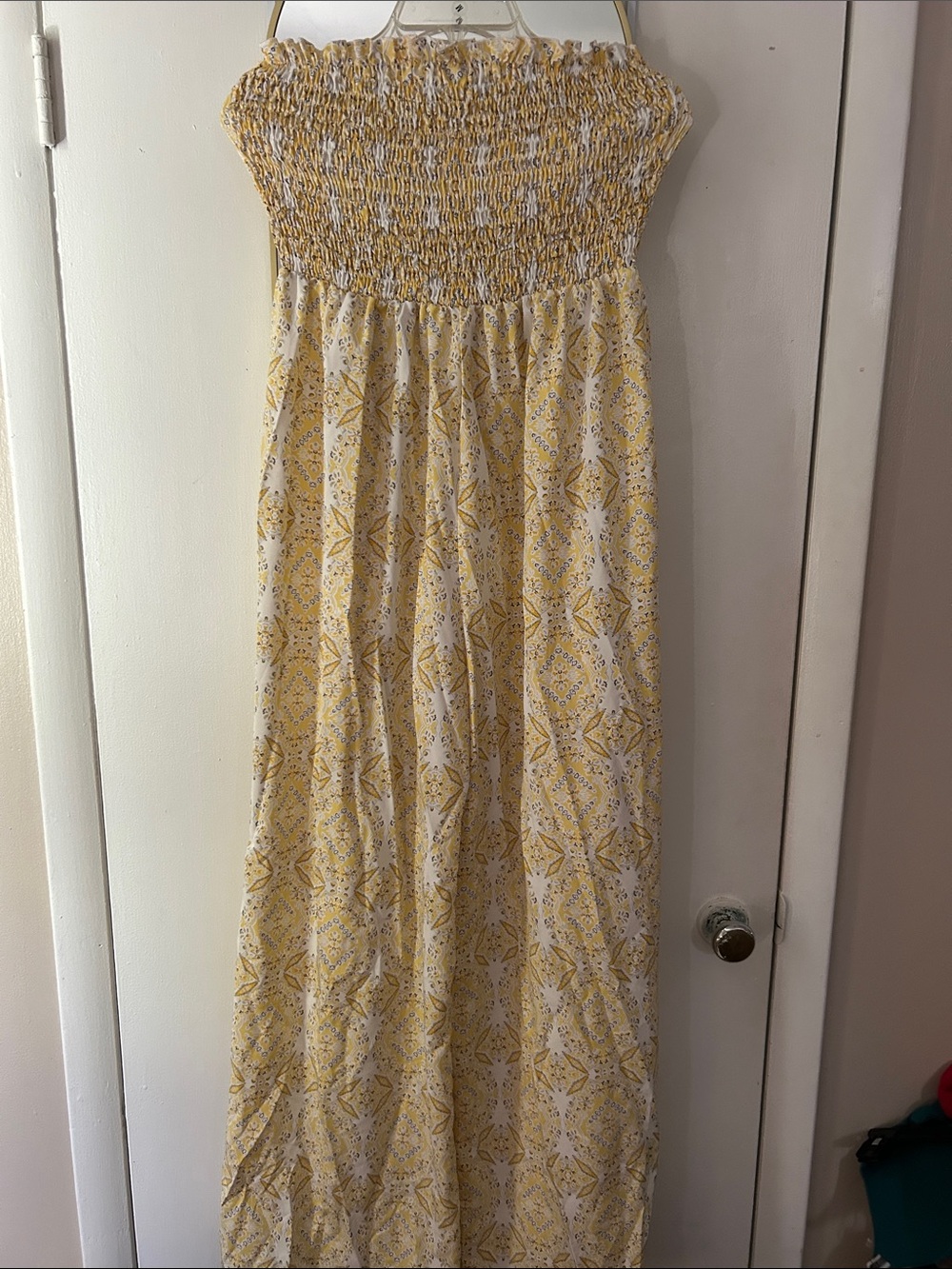SHEIN Yellow Floral Strapless Maxi Jumpsuit
